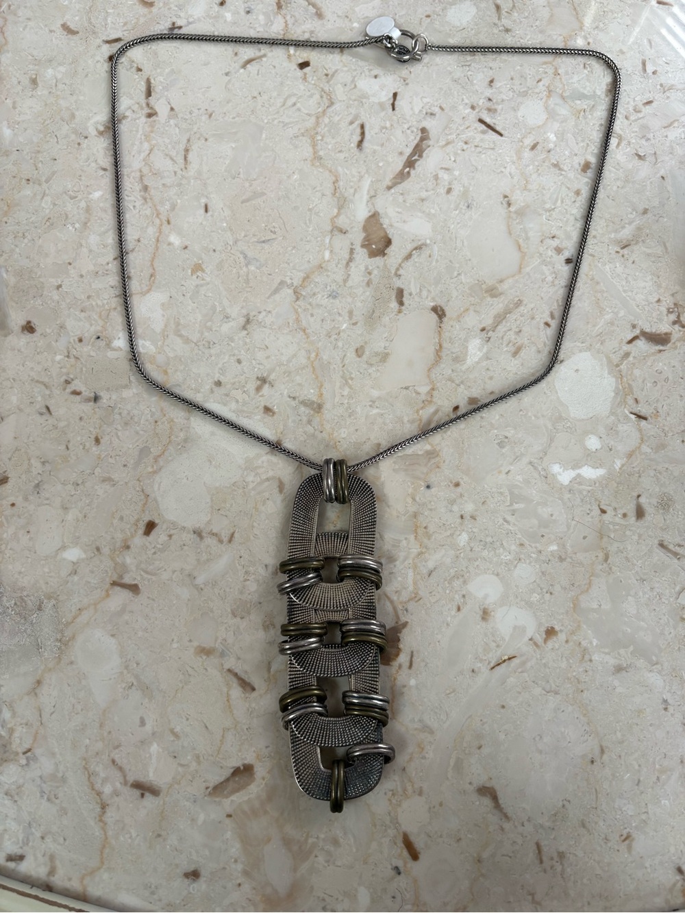 Aris Silver and Brass Sculpted Pendant Necklace